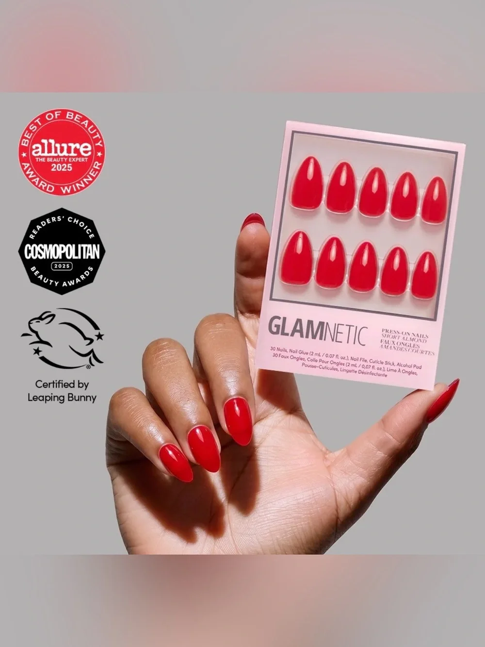 Glamnetic Fiery Red Short Almond Glue On Nails